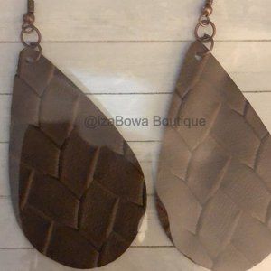 Brown Braided Weave Teardrop Faux Leather Earrings (2) ER1689 Handmade NWT